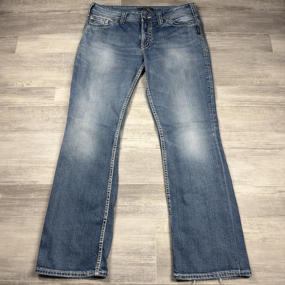 Silver Suki Surplus Women's W33 L32 Blue Bootcut Denim Jeans Embroidered Boho